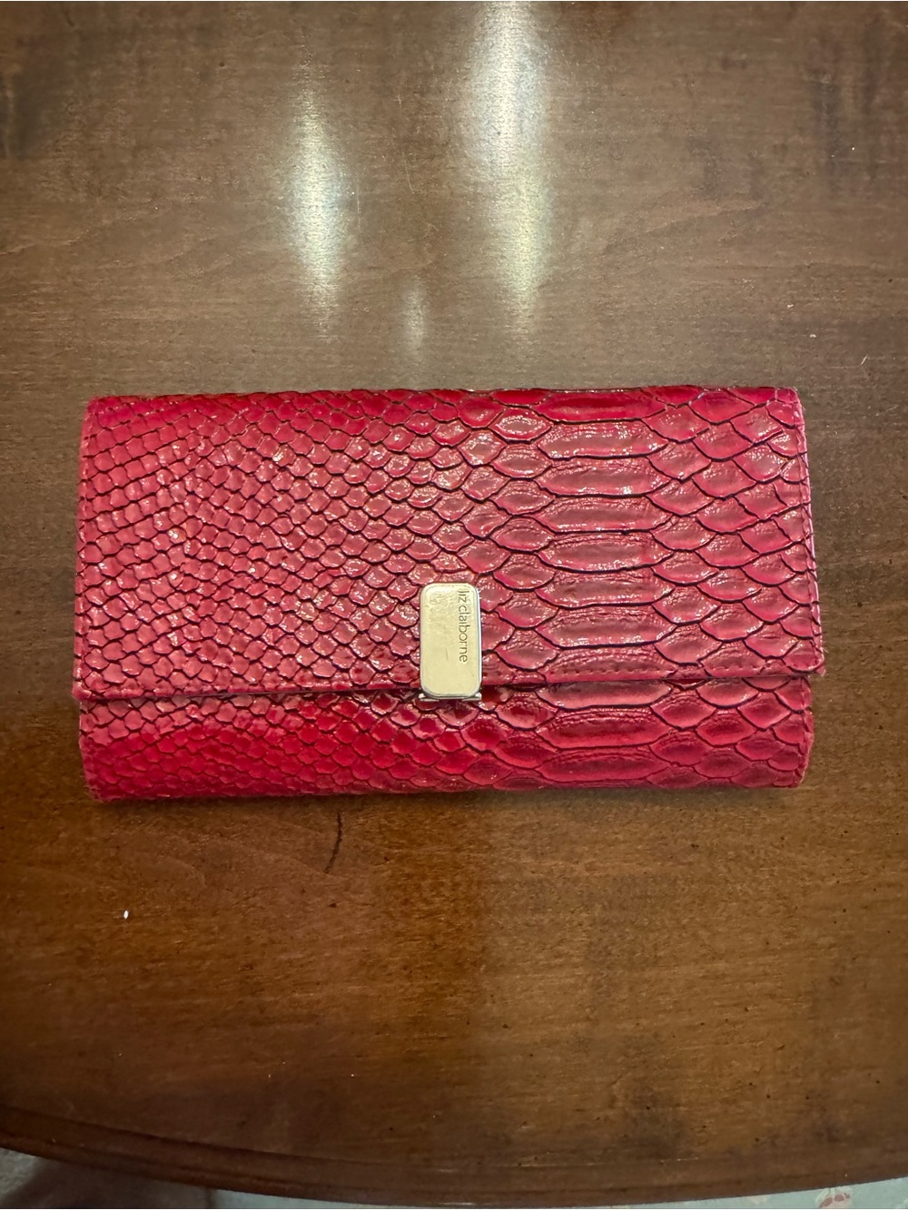 Neiman Marcus Red Snake-Embossed Leather Wallet